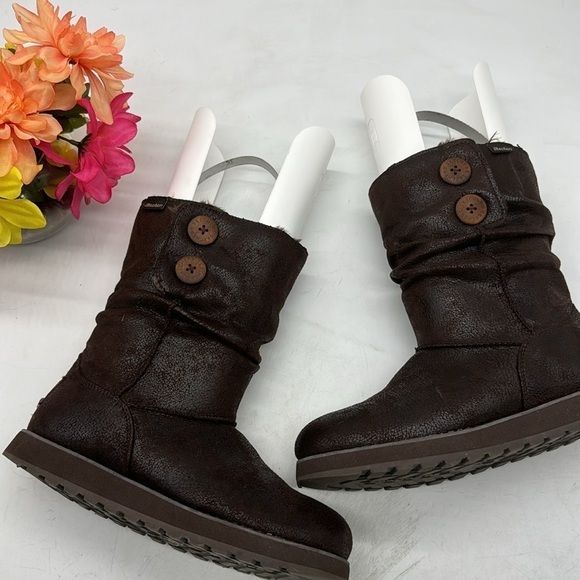 Skechers Chocolate Brown shiny Microfiber shin high boots faux fur inside Sz 7.5 - Picture 6 of 10